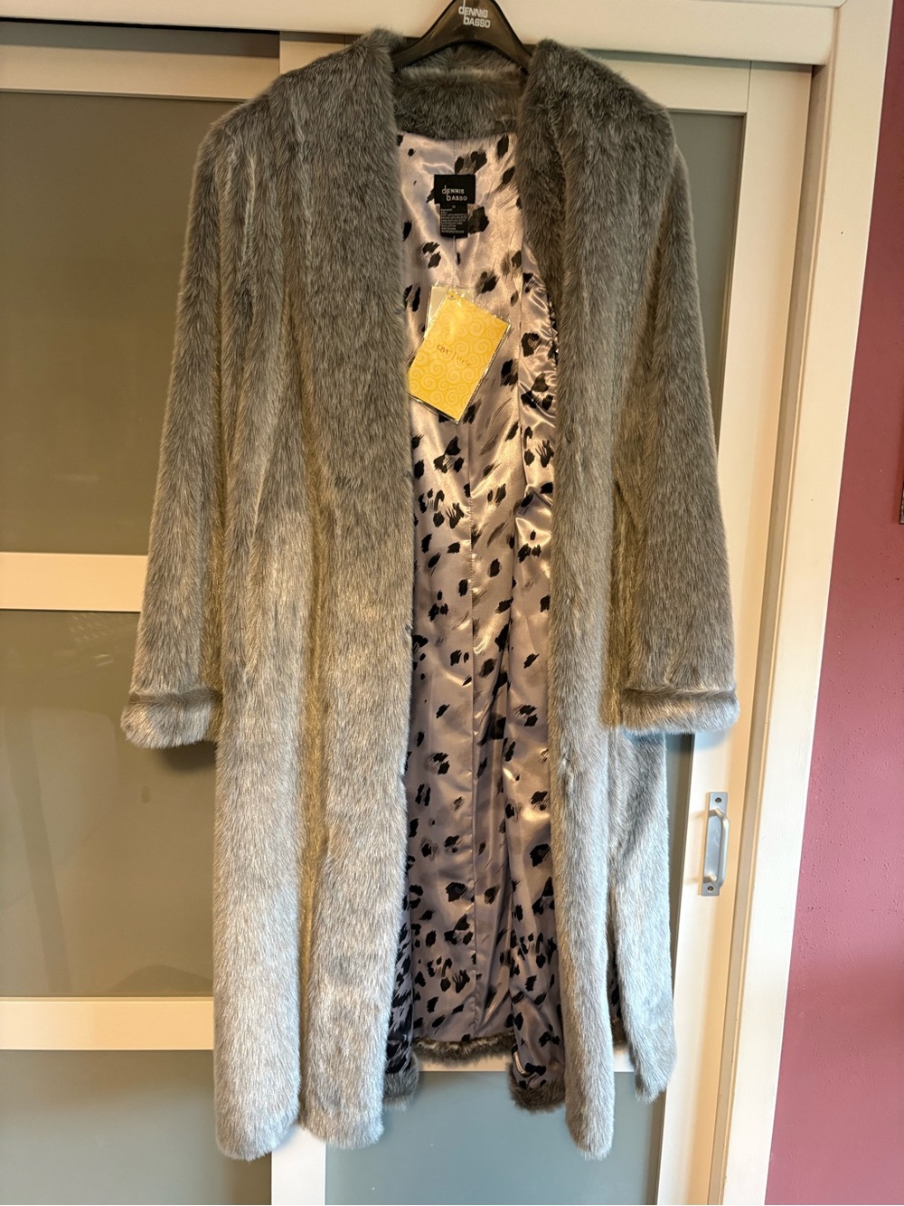 Dennis Basso Gray Faux Fur full length coat
